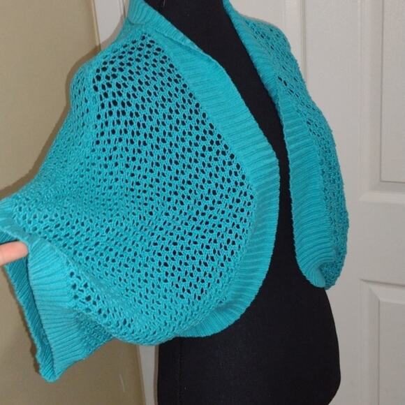 Faded Glory open kint turquoise cropped cardigan girls XL 16-18 - Picture 2 of 4